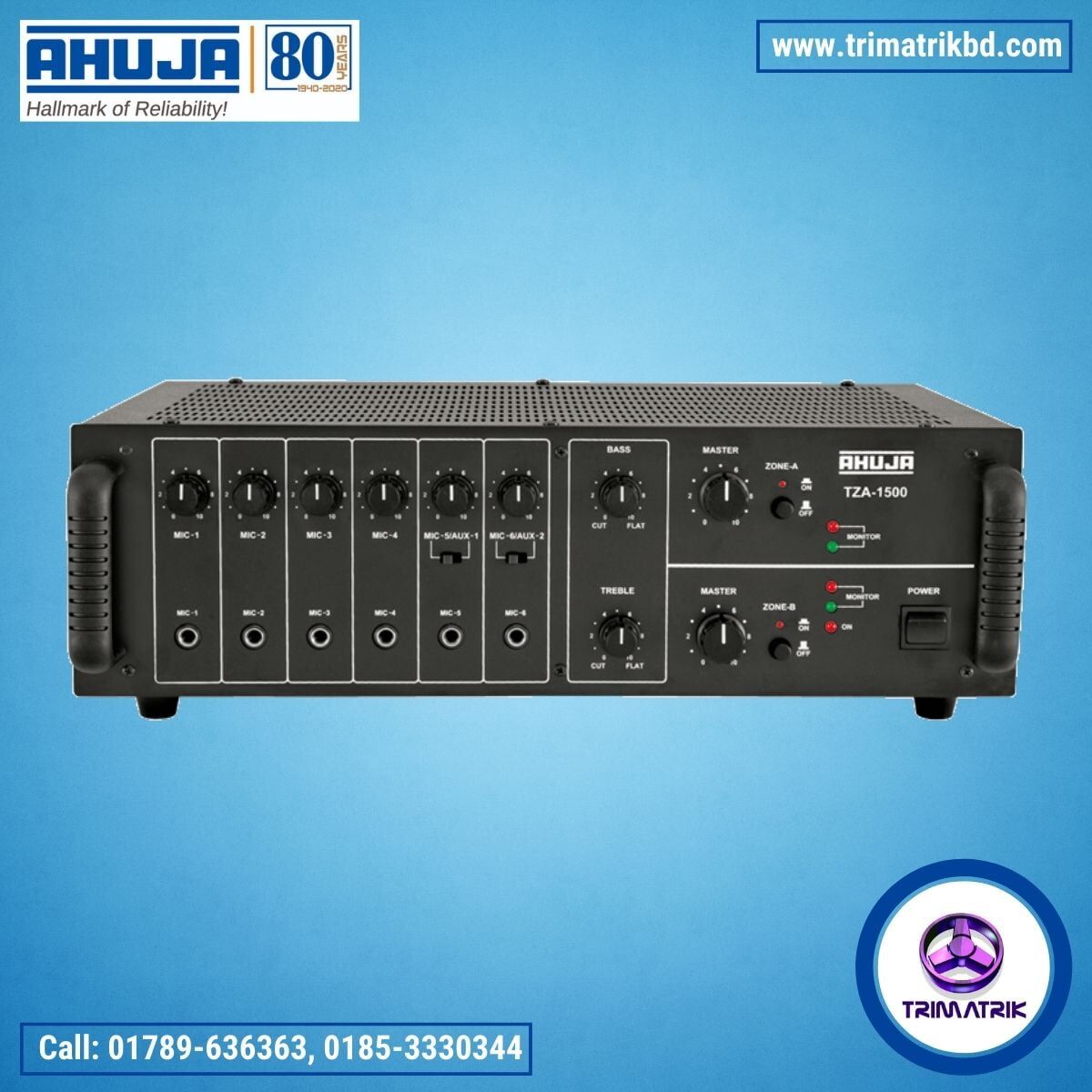 Ahuja TZA-1500 160 Watts 2 Zone PA Mixer Amplifier 1 Ahuja PA System Supplier in Bangladesh | Ahuja Bangladesh Ahuja TZA-1500 Bangladesh